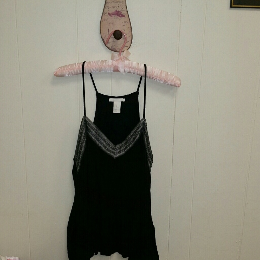 Black boho shirt with silver trim,M